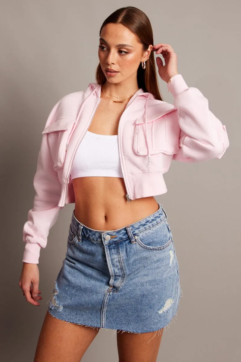 Pink Zip Hoodie Long Sleeve Cozy Essentials Comfy Wearable