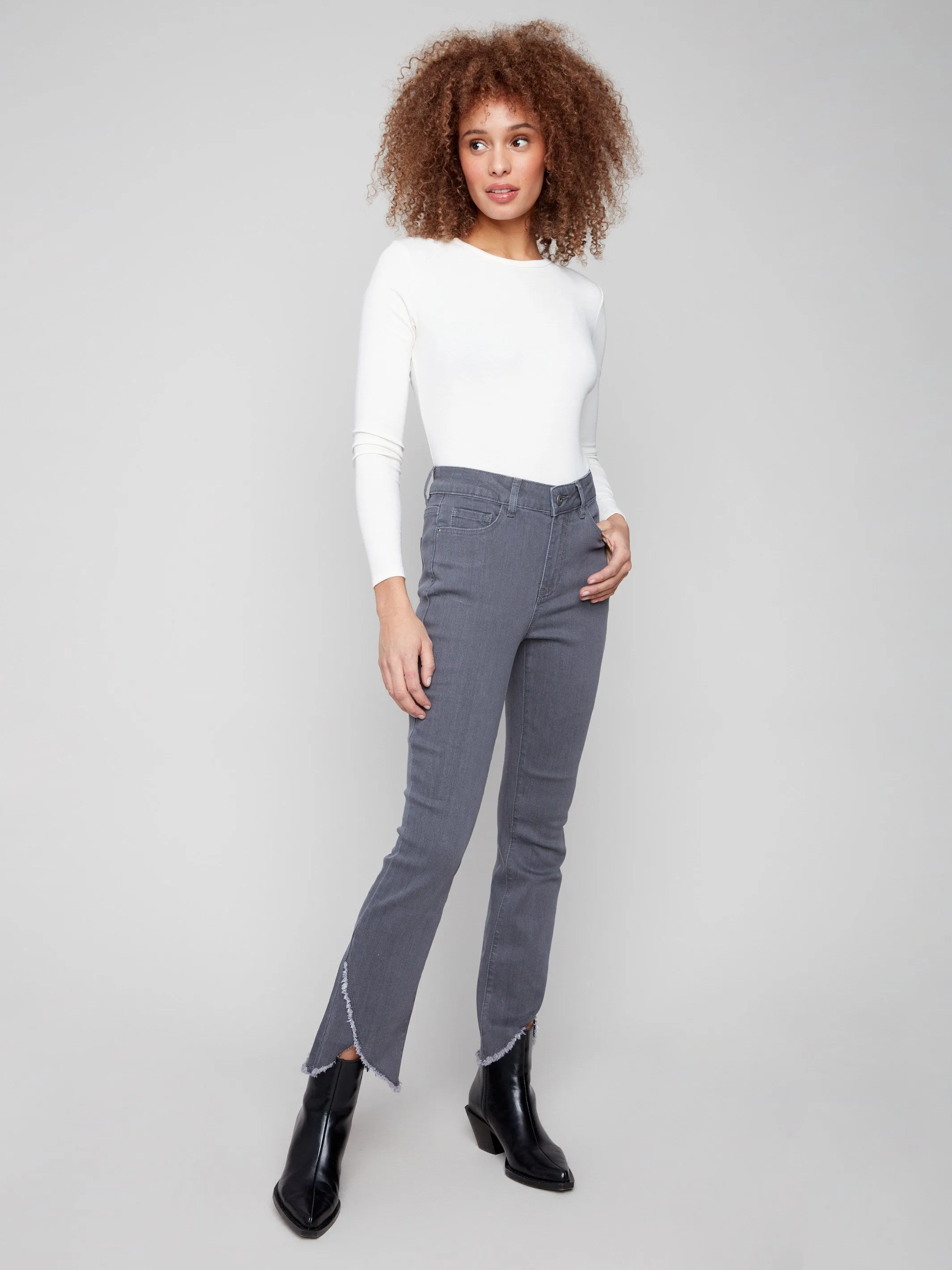 Anti Pilling Technology Front Tulip Hem Jeans - Medium Grey