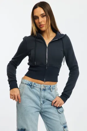 Blue Zip Through Hoodie Fashion Basic