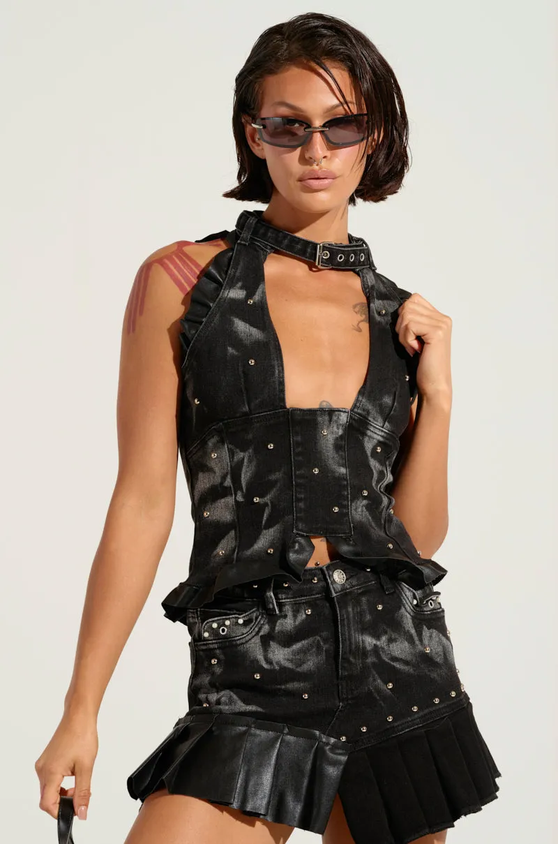 well - crafted Double Layer LOSE MY NUMBER EMBELLISHED DENIM TANK TOP