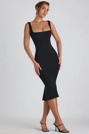 Trendy Design Modal Lace-Trim Midaxi Dress in Black