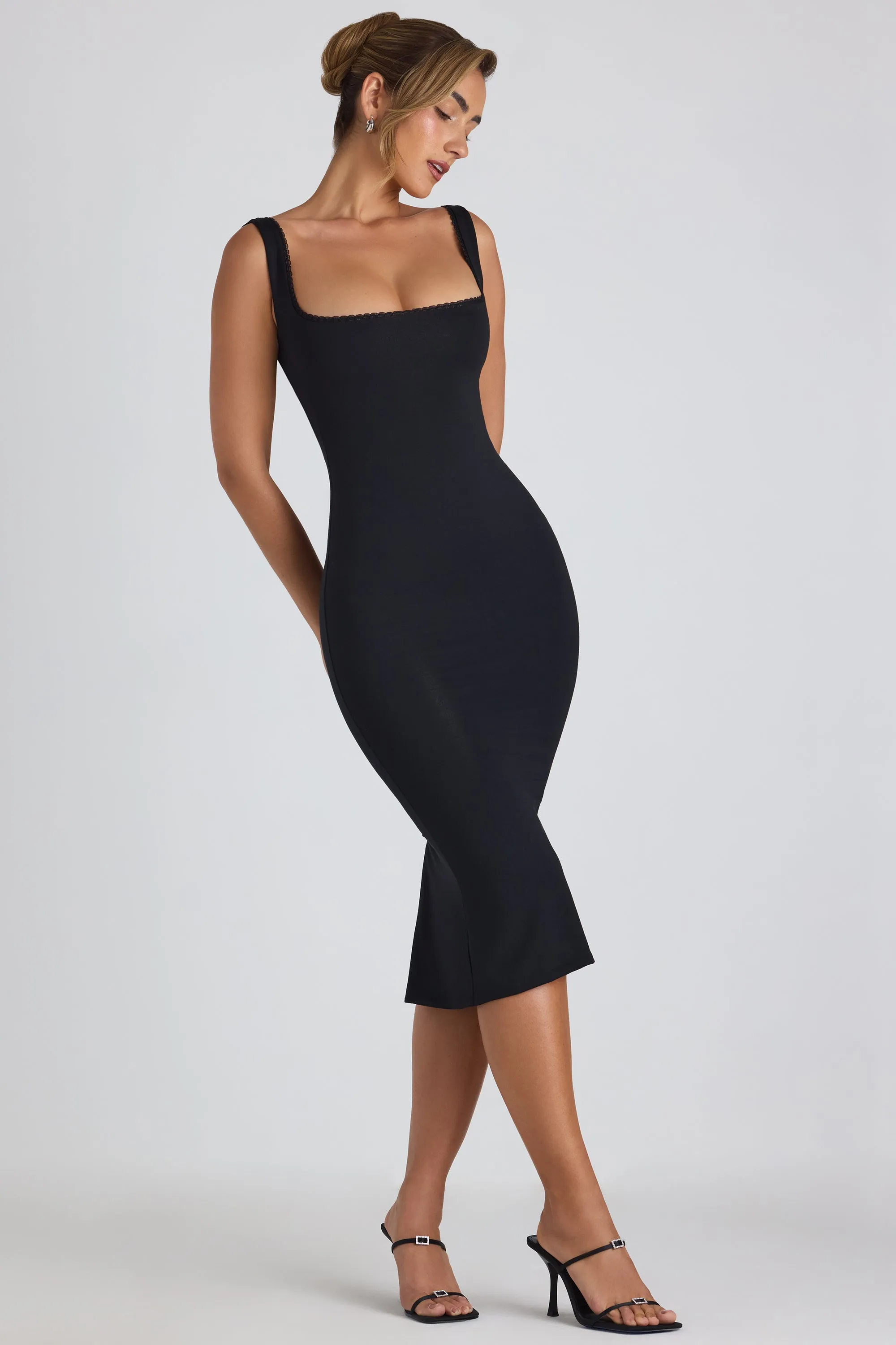 Modal Lace-Trim Midaxi Dress in Black Weekend Style