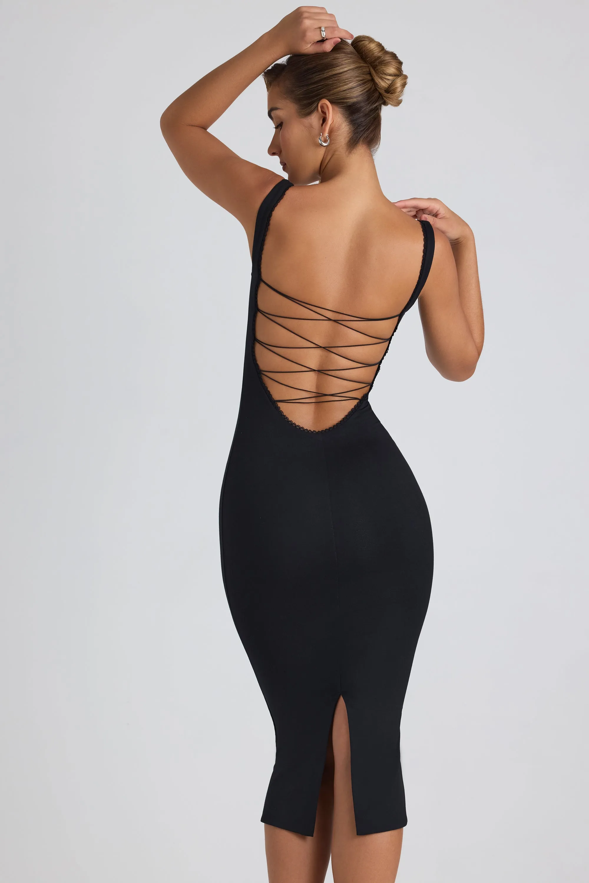Beach Ready Fairy Touch Modal Lace-Trim Midaxi Dress in Black