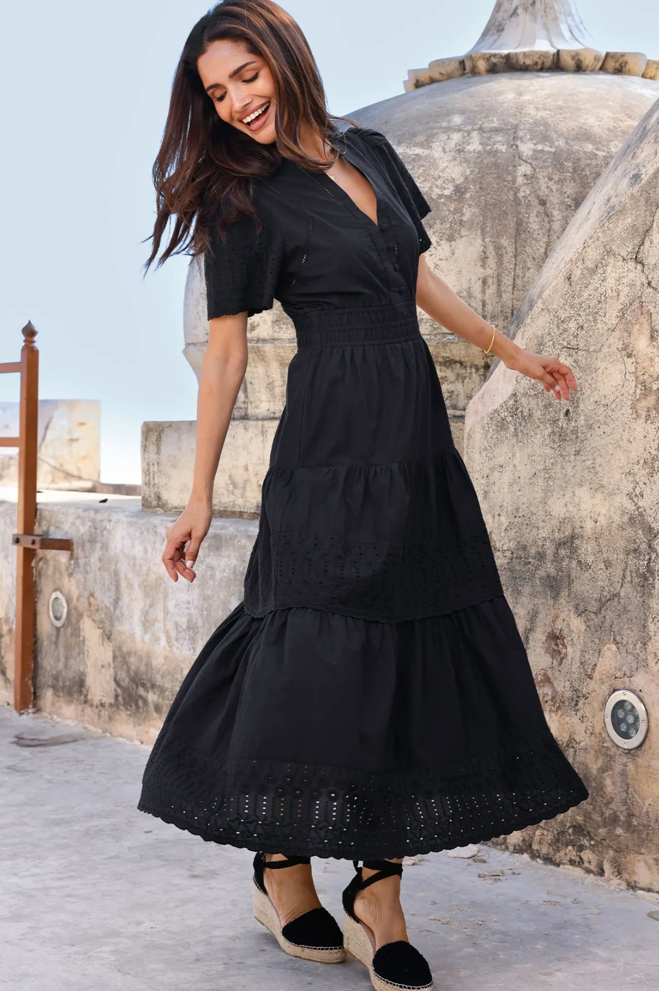 Broderie Sienna Dress | Black Bead Glow Elegant floor-length dress