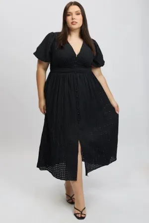 Black Midi Dress Short Sleeve V-Neck Window Check Orange Heat With its versatile length this maxi dress can be styled in a variety of ways for different occasions