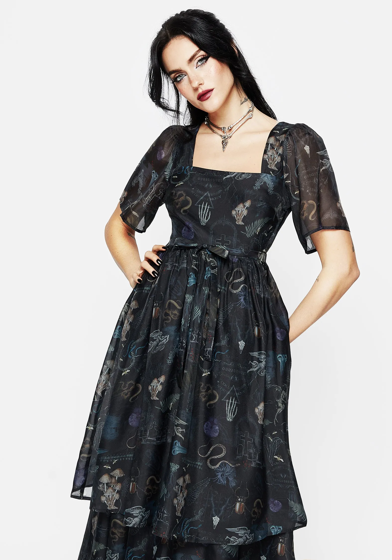 Town Lane Maudeline Victoriana Print Layered Organza Midaxi Dress