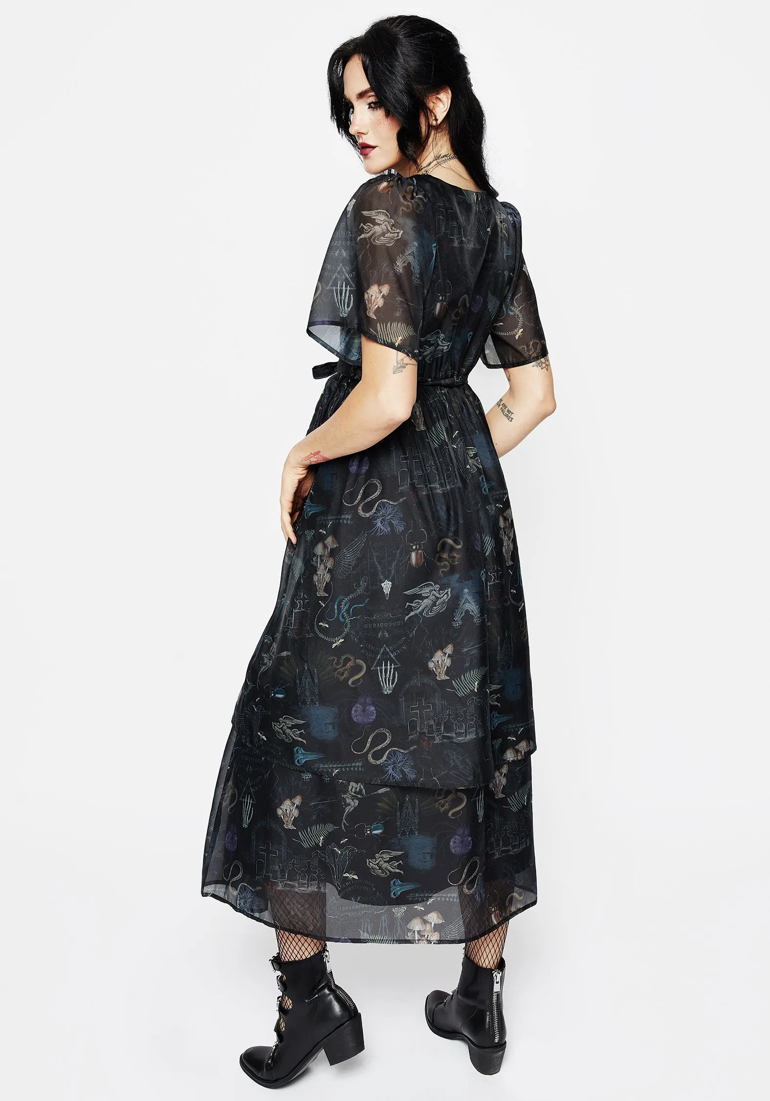 Platinum Shine Quiet Shore Maudeline Victoriana Print Layered Organza Midaxi Dress