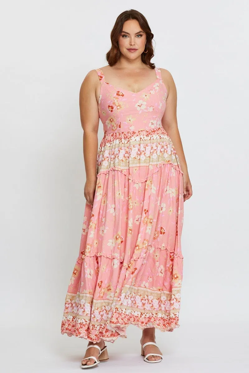 Fashionable bohemian maxi Boho Print Maxi Dress Scoop Neck Sleeveless