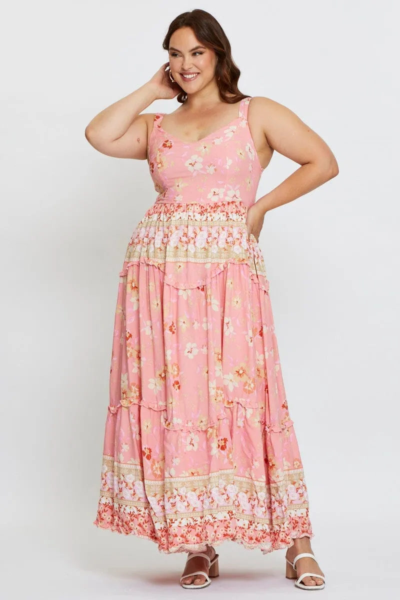 Maple View Boho Print Maxi Dress Scoop Neck Sleeveless