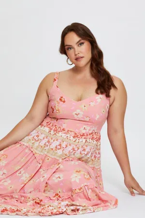 Boho Print Maxi Dress Scoop Neck Sleeveless Petal Path Mist Path