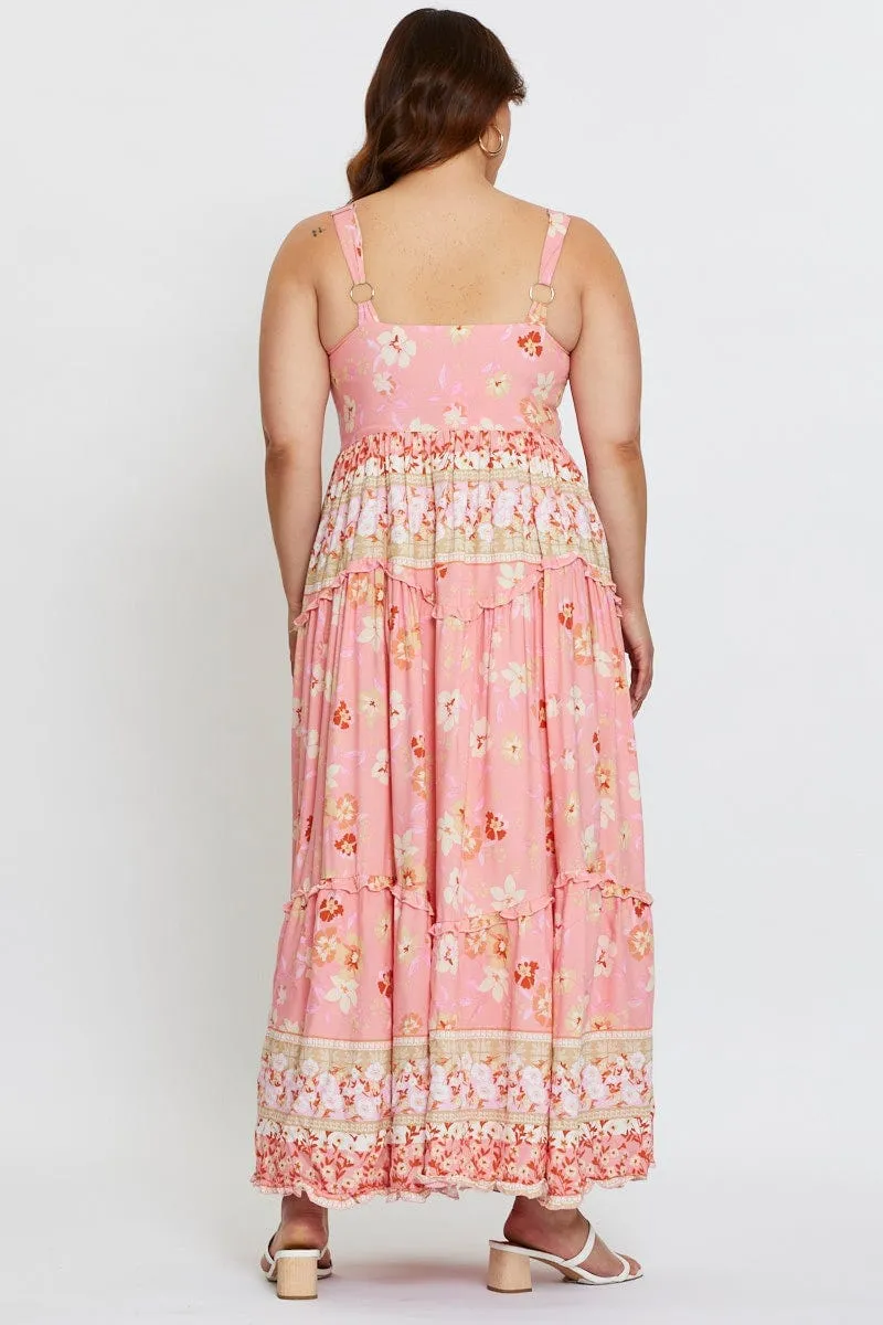 Star Trail Boho Print Maxi Dress Scoop Neck Sleeveless