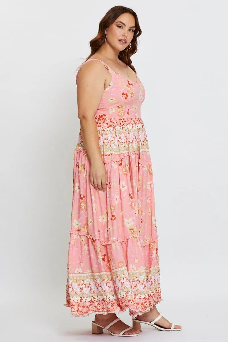 Evening Mist Boho Print Maxi Dress Scoop Neck Sleeveless