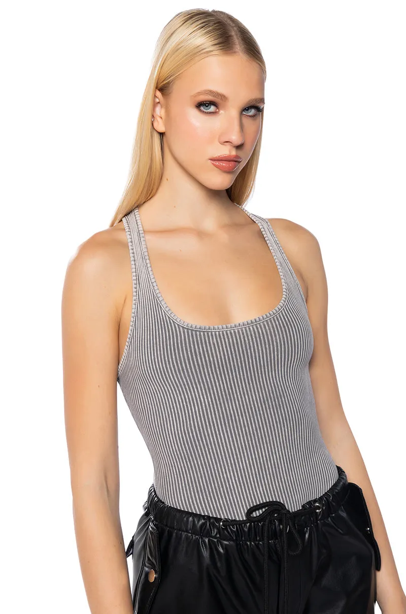 Desert use BROOKLYN MINERAL WASH SCOOP NECK BODYSUIT IN LIGHT GREY