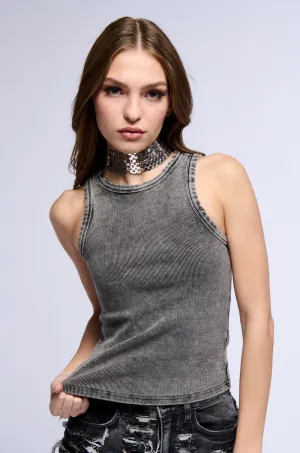 BASIC DISTRESSED MINERAL WASH TANK TOP IN GREY High Strength Thread