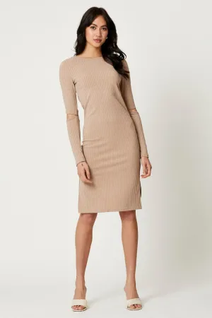 Cozy Elegance Brown Midi Dress Long Sleeve