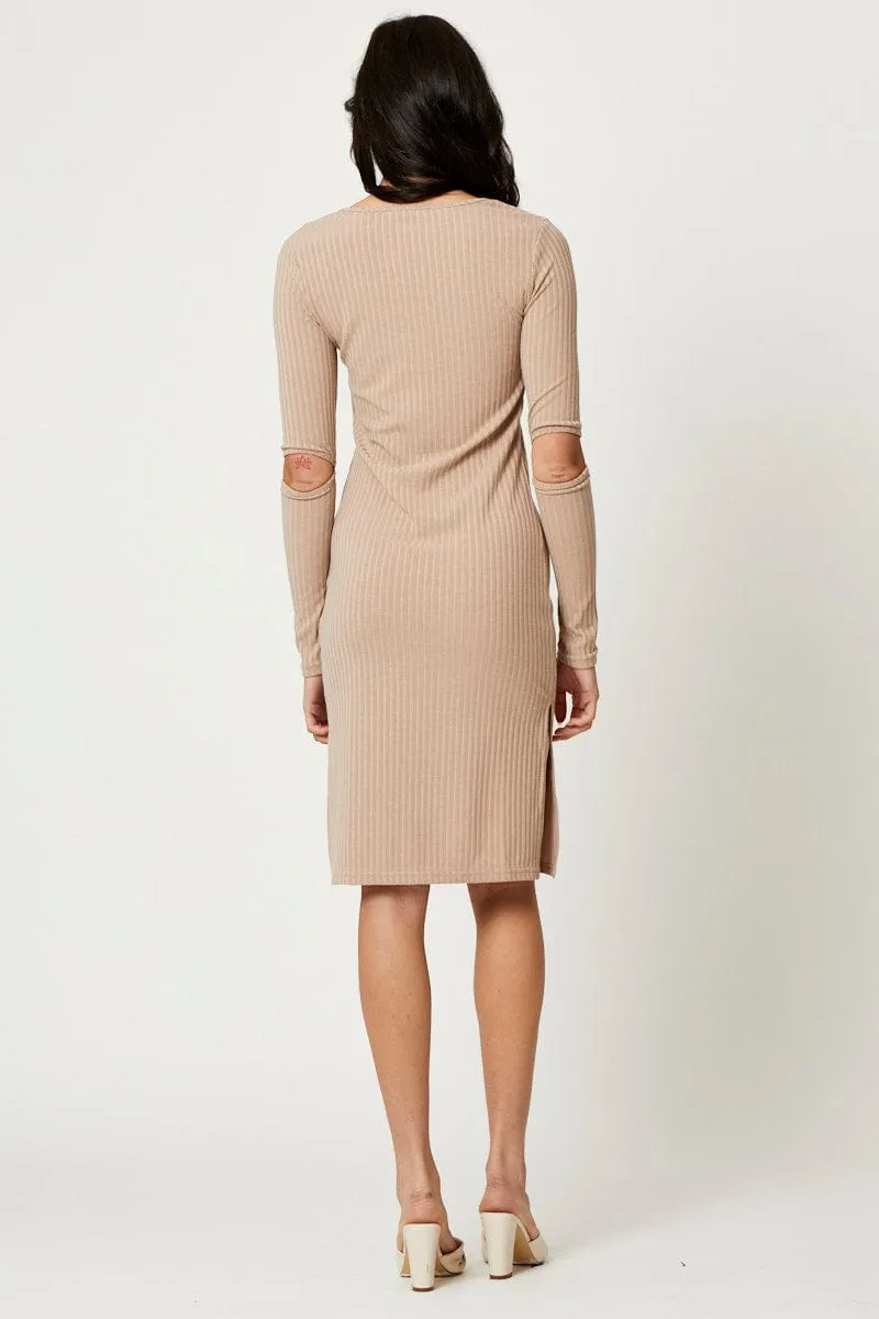 Brown Midi Dress Long Sleeve Jade Glow