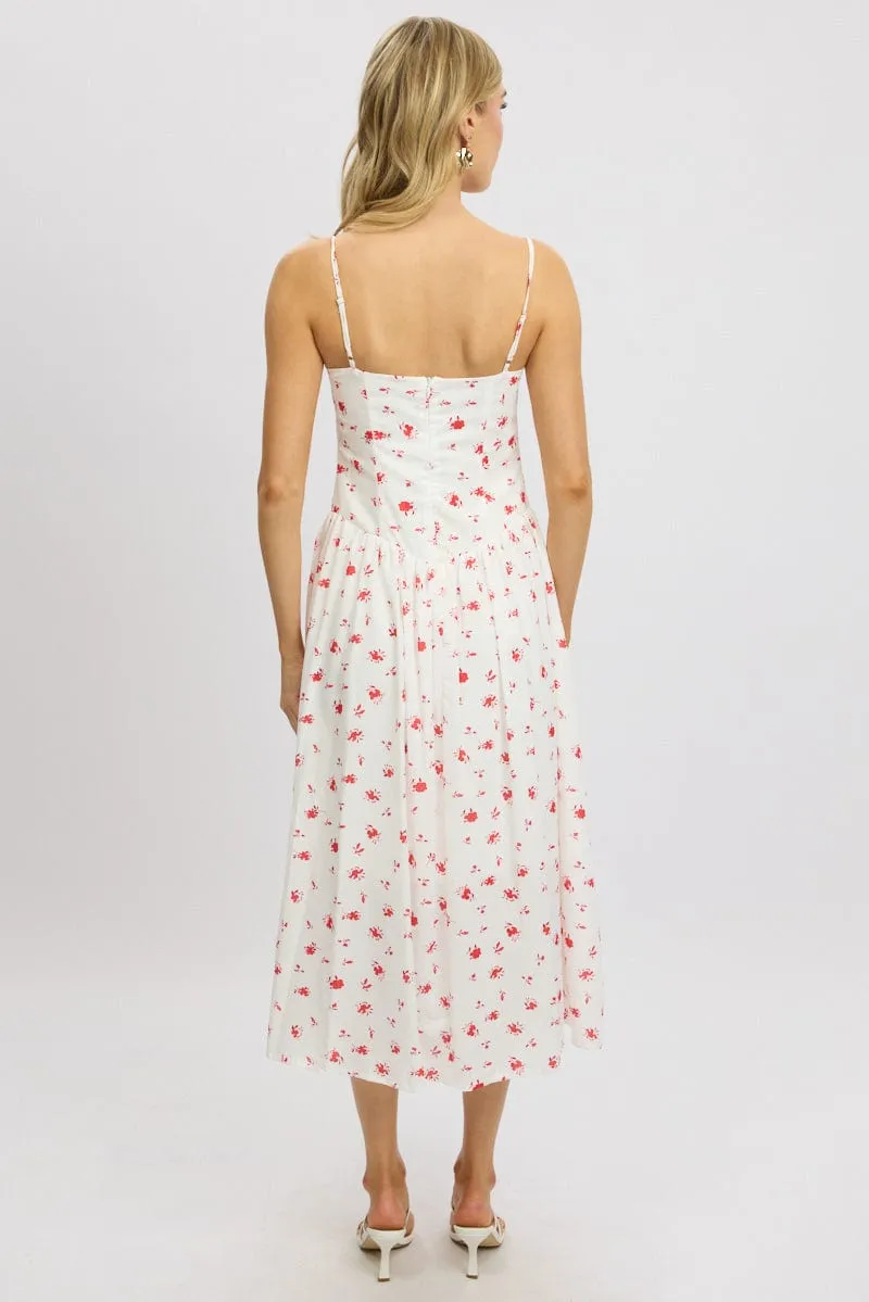 VIP Area White Floral Midi Dress Corset Detail