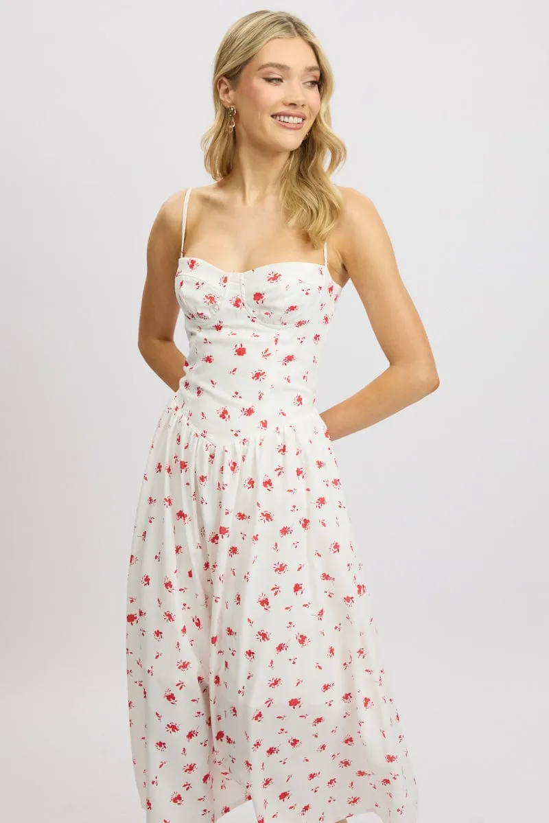 Flattering wear Modern Muse White Floral Midi Dress Corset Detail