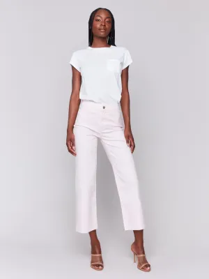 Wide Leg Twill Pants With Raw Edge - Petal Customizable Hem Options