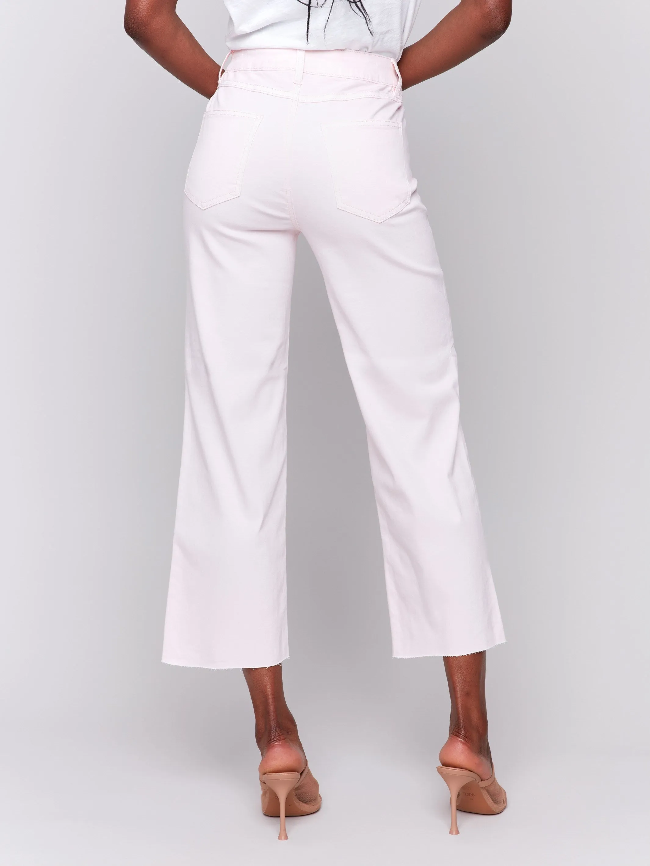Wide Leg Twill Pants With Raw Edge - Petal Travel Ease