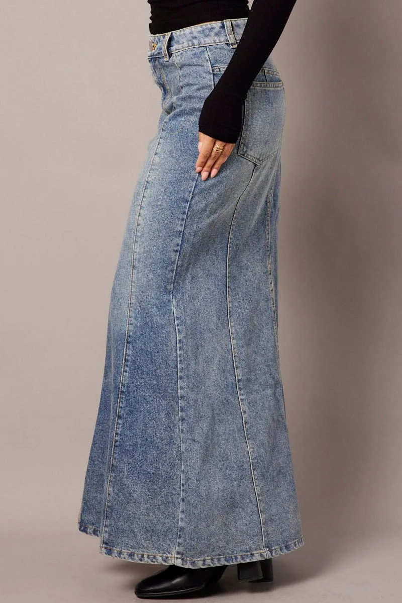 Denim Maxi Skirt High Rise urban scene Graceful Look
