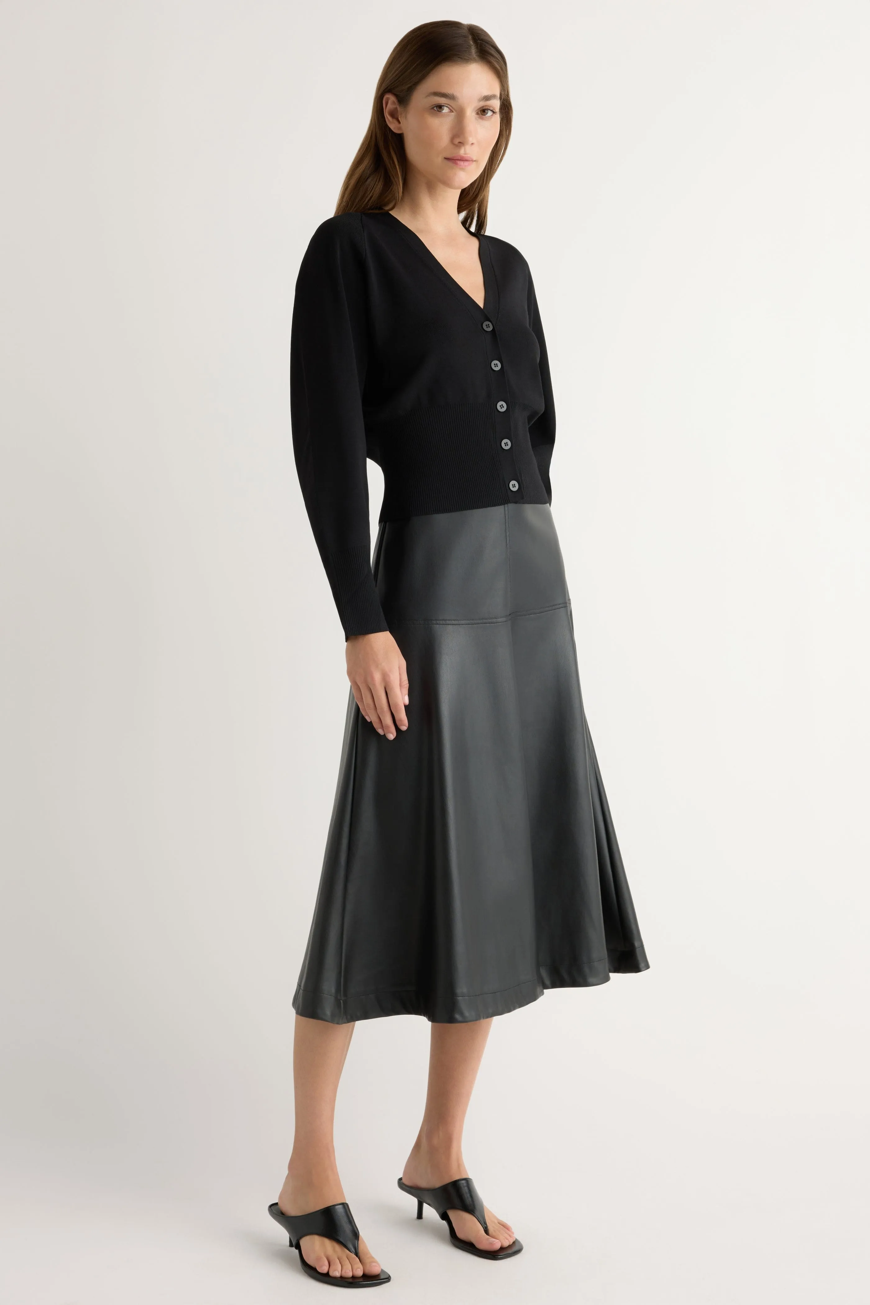 Crafted Detail Flared hem Harley A-Line Vegan Leather Skirt