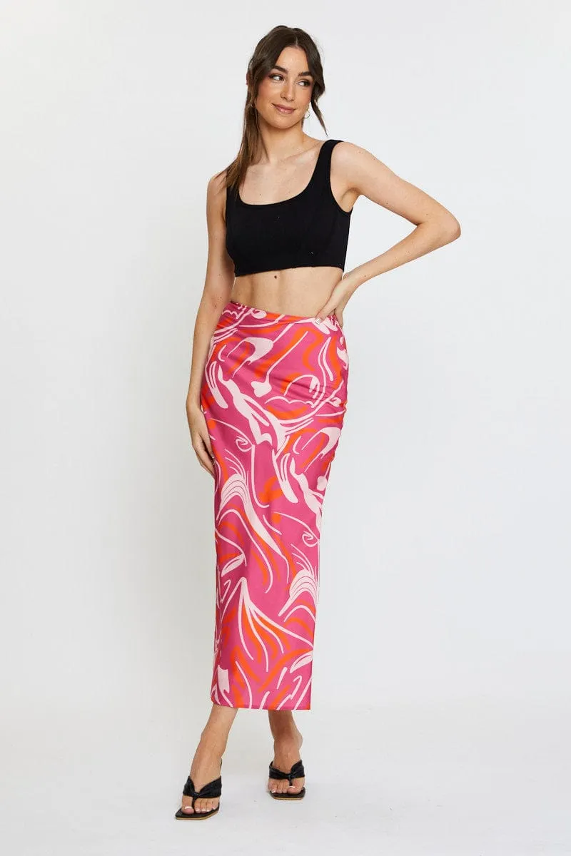 Print Slip Skirt High Rise Maxi Subtle Look