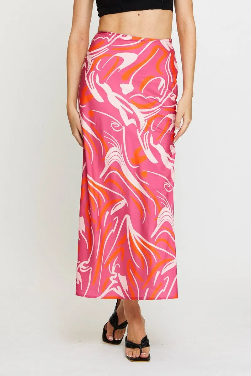 Print Slip Skirt High Rise Maxi Basic Layers Two Tone Trim
