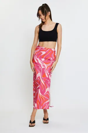 Tonal Look Print Slip Skirt High Rise Maxi