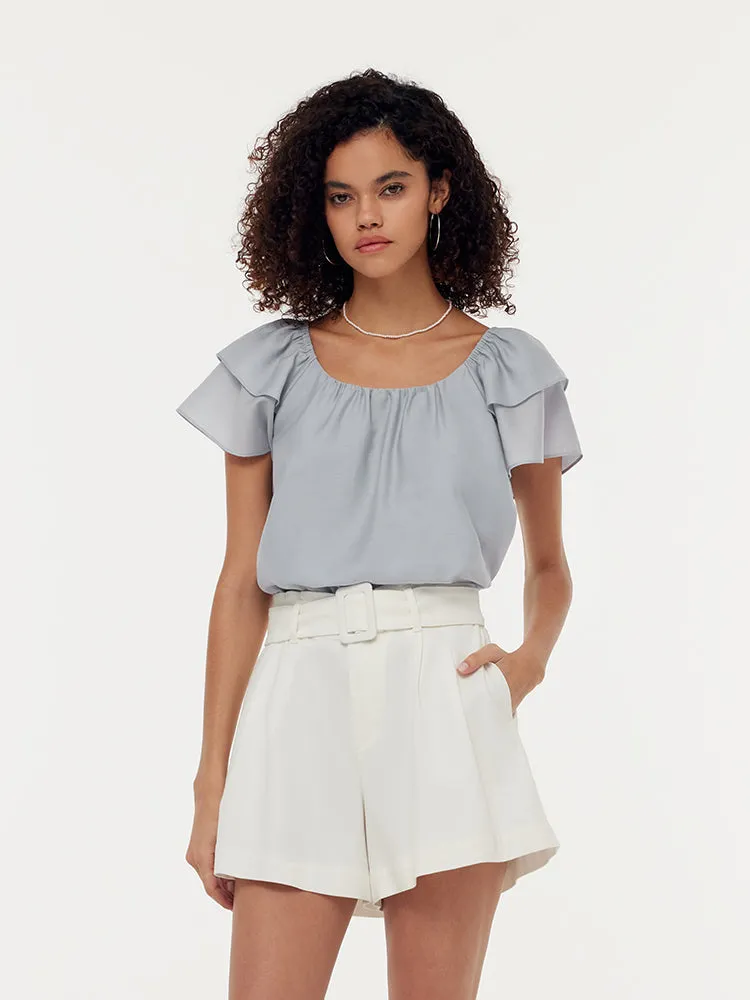 Comfortable and stylish Acetate Ruffle Sleeve Women T-Shirt