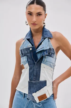 Strategic Mesh Placement fresh feel ALWAYS RIGHT DENIM ABSTRACT BLOUSE