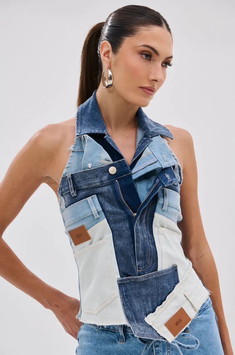 industrial use ALWAYS RIGHT DENIM ABSTRACT BLOUSE