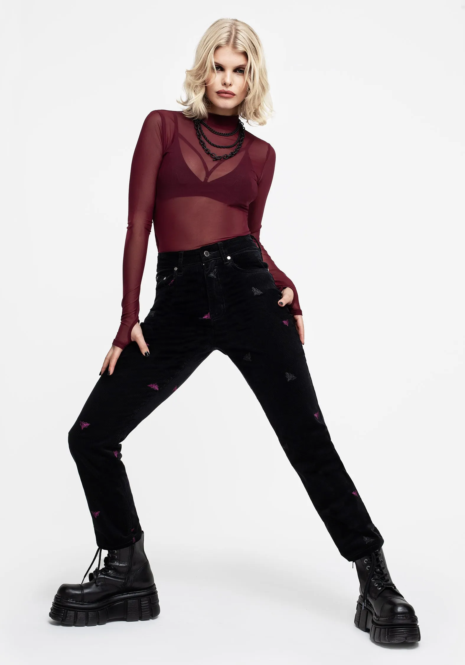 Styx Moth Embroidered Cord Trousers Soft Finish