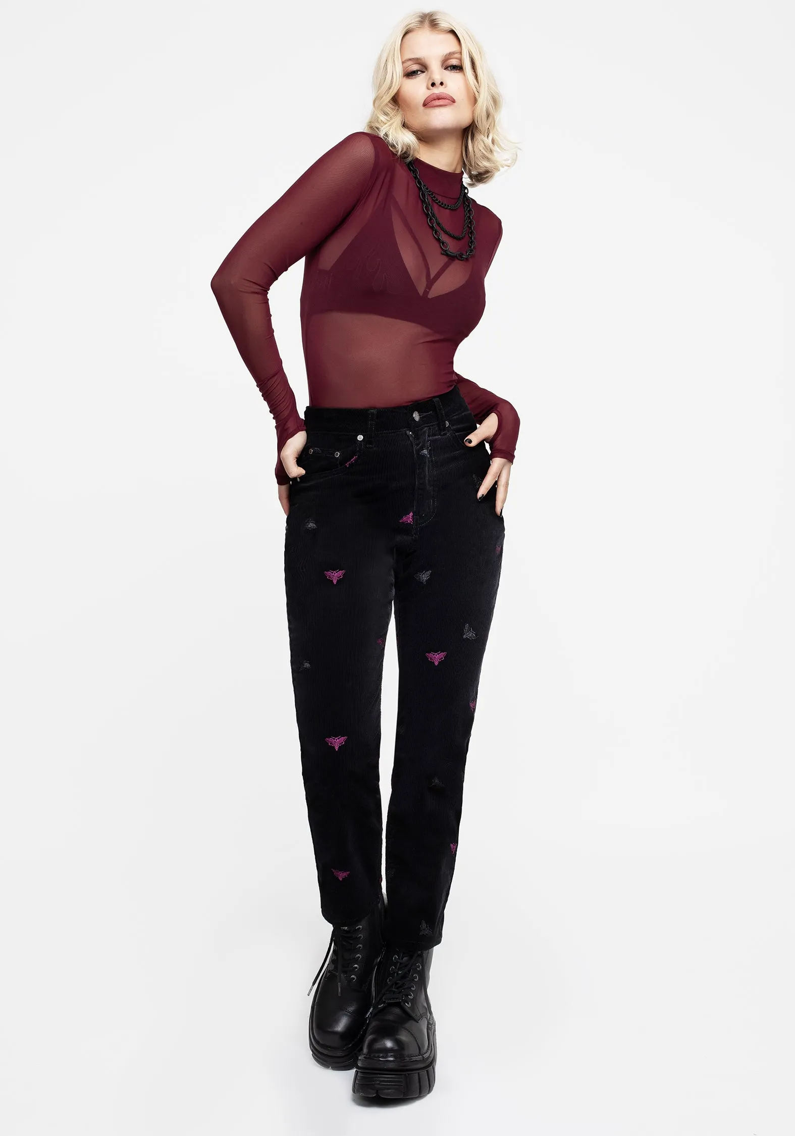 Adjustable Waist Professional Wear Weekend Warrior Styx Moth Embroidered Cord Trousers