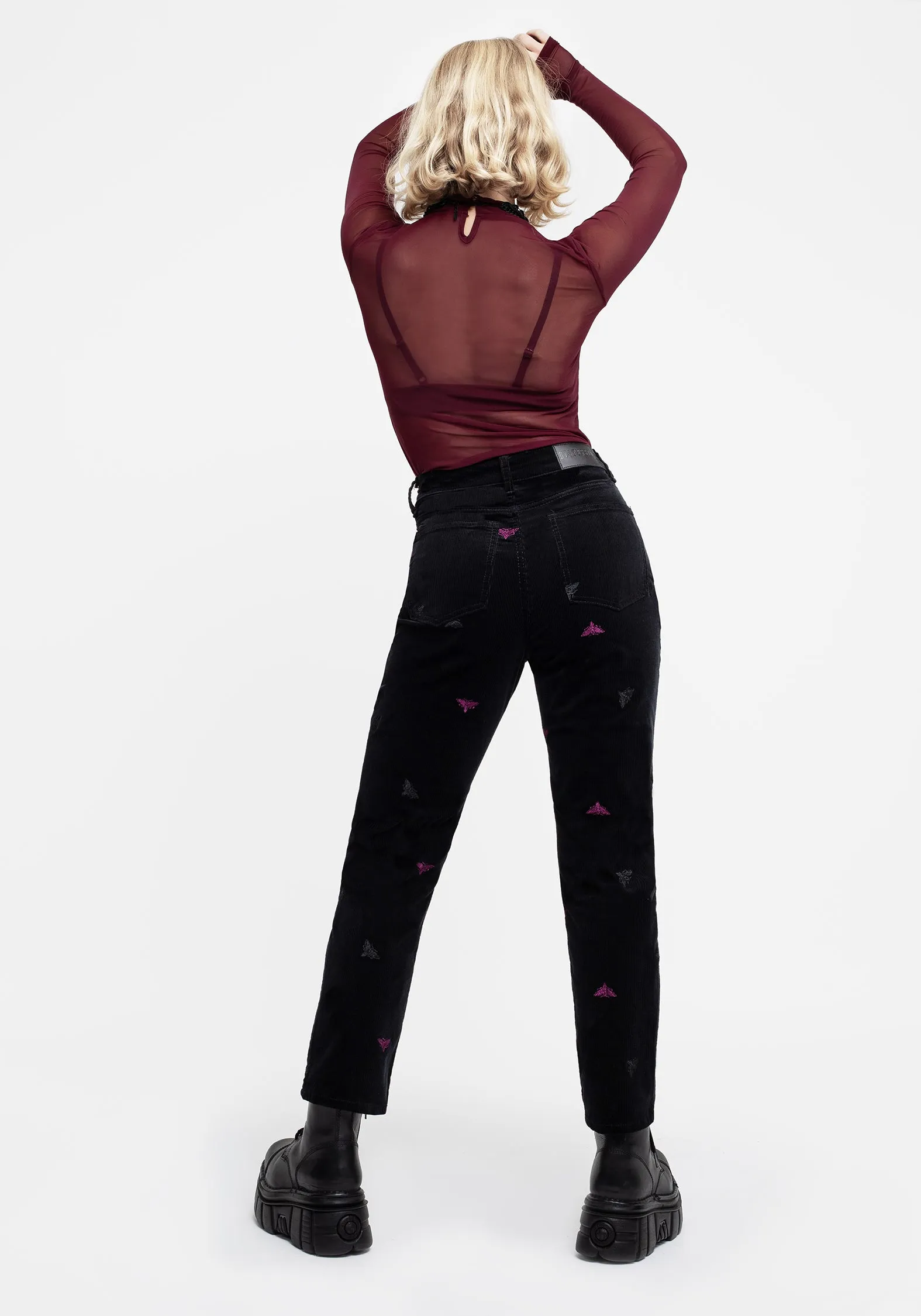 Styx Moth Embroidered Cord Trousers Slim Holiday Vibes Teen Outfit Artist Vibe Premium