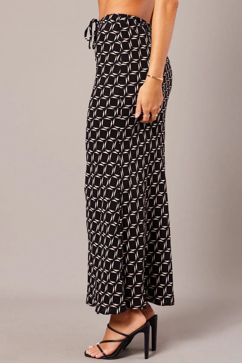Light Moodboard Modern Tones Black Geo Slip Skirt Maxi Drawstring Waist