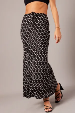 Signature Line Black Geo Slip Skirt Maxi Drawstring Waist