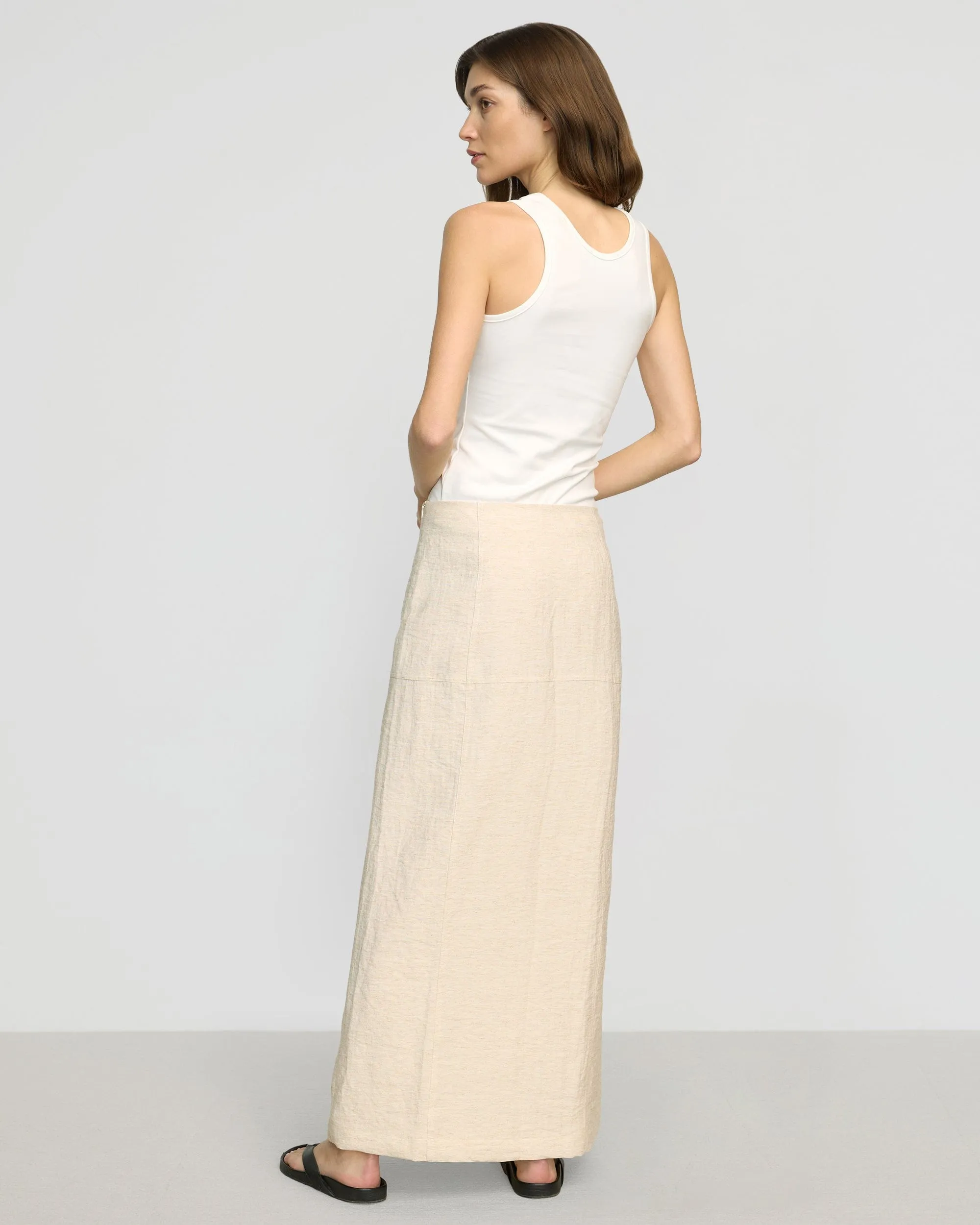 Ranni Front-Vent Linen-Blend Skirt Cultural Event