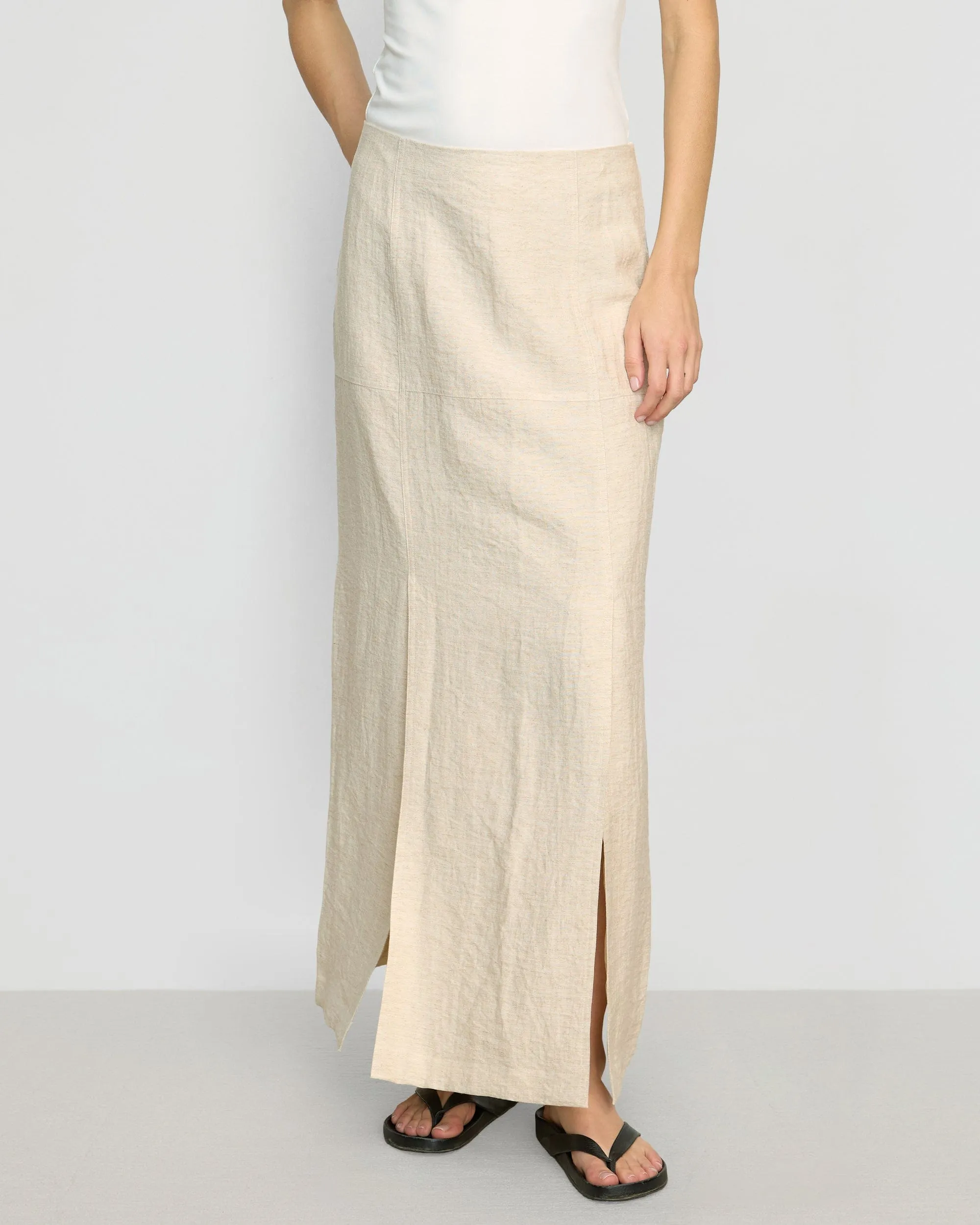 Ranni Front-Vent Linen-Blend Skirt Breathable fabric