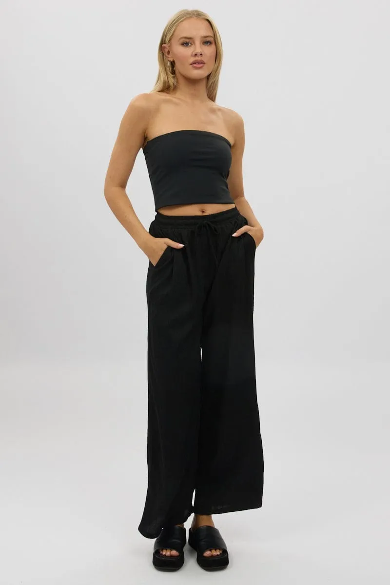 Black Wide Leg Pants Elasticated Waist MoistureWicking