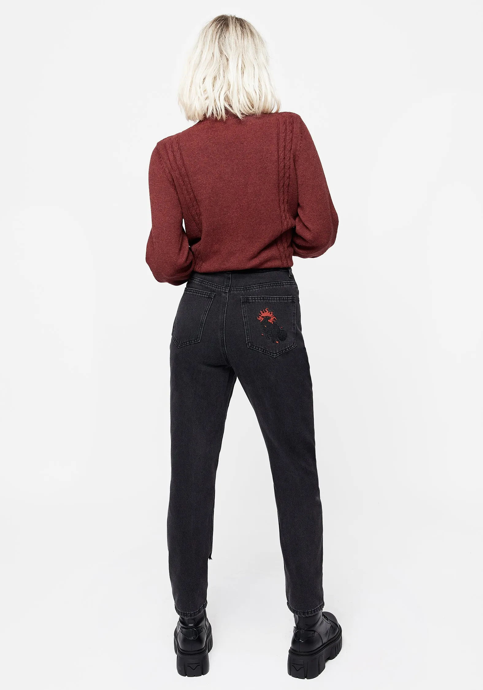 Foxfire Embroidered Distressed Mom Jeans Light material Modern Comfort