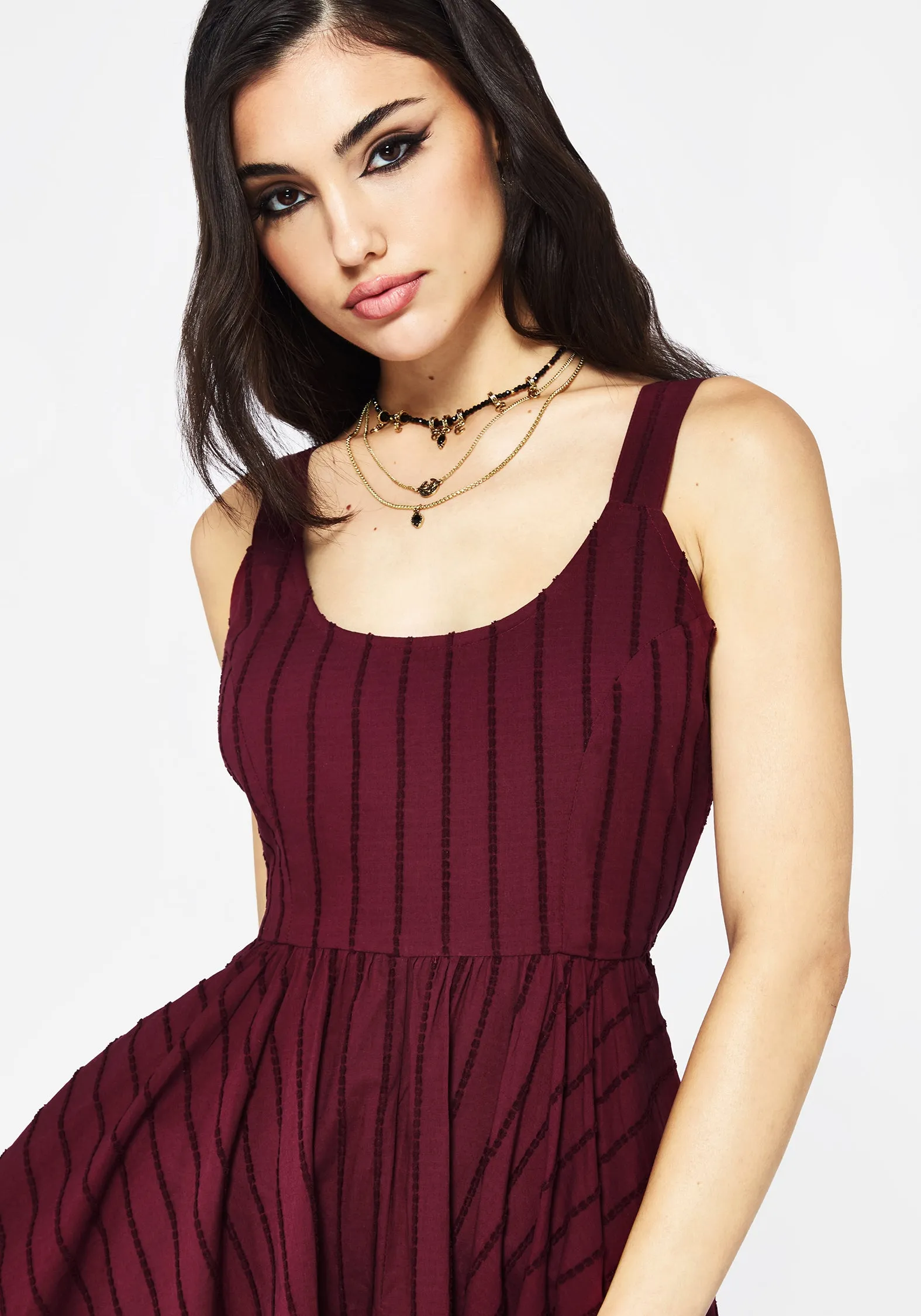 Blythe Cotton Handkerchief Hem Midaxi Dress - Burgundy Luxurious long dress