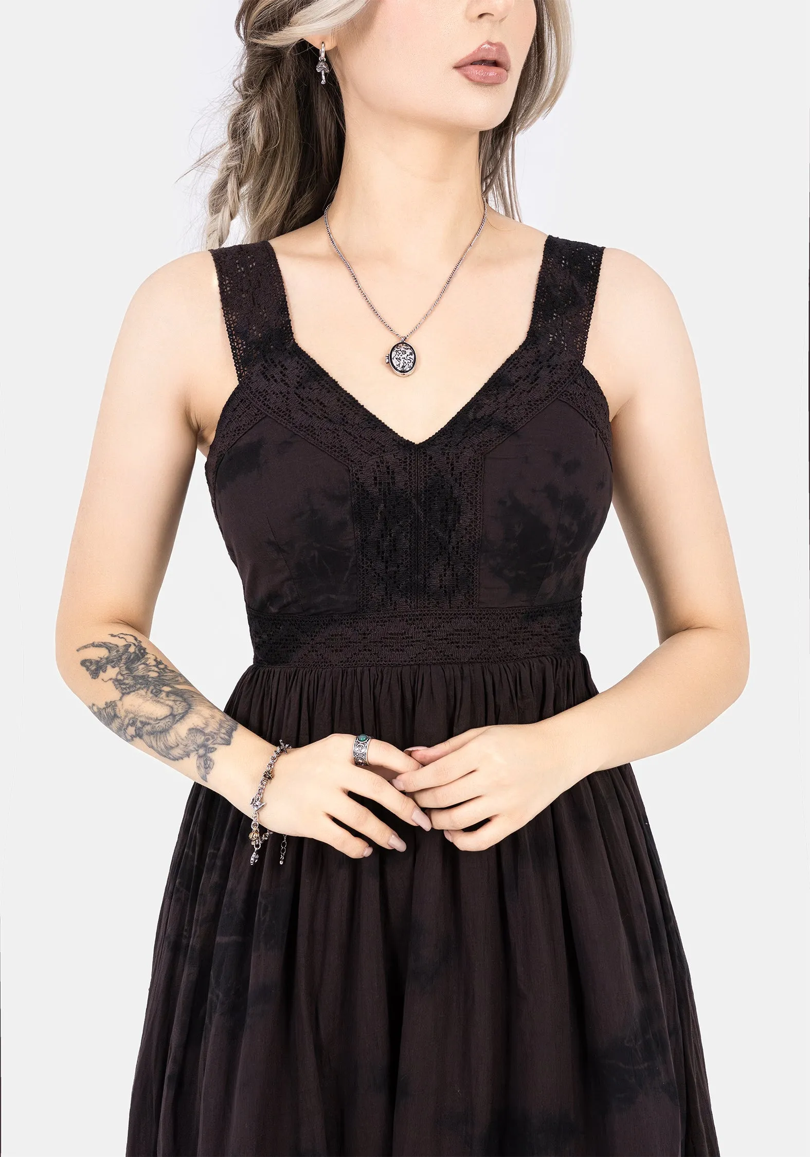 Flower Path Burnout Tie Die Cotton Midaxi Dress
