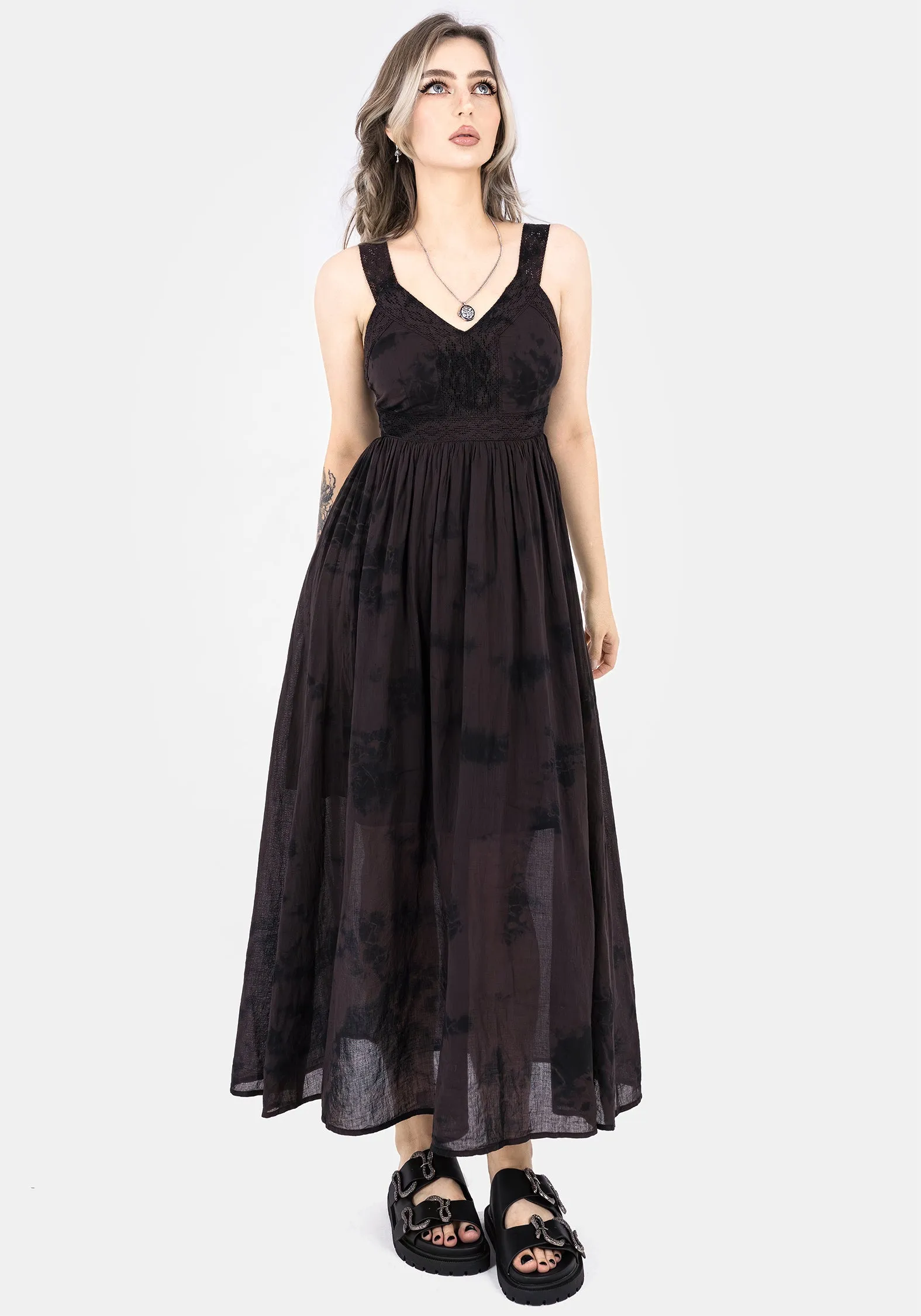 Boho chic Burnout Tie Die Cotton Midaxi Dress