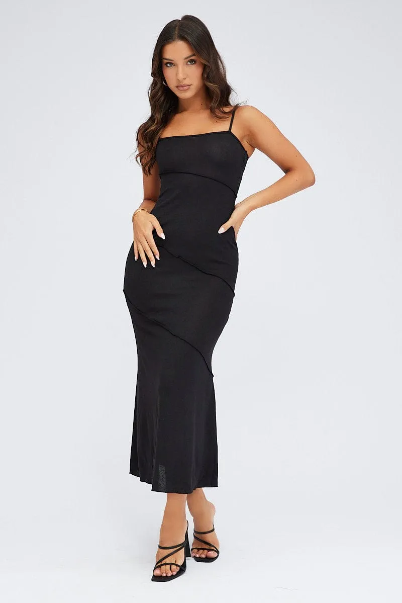 Train Gate Black Midi Dress Square Neck Jersey