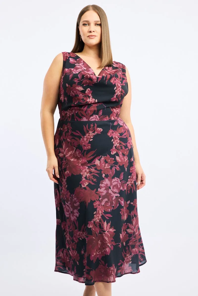 Red Floral Maxi Dress Sleeveless Cowl Neck Vibrant evening maxi Rural Air