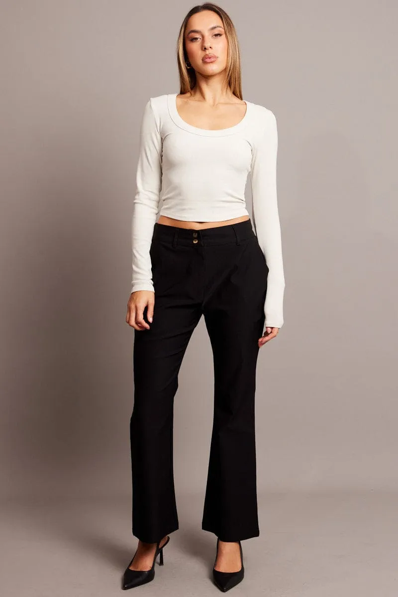 Eco Friendly Dyeing Cozy Style Black Slim Pants High Rise