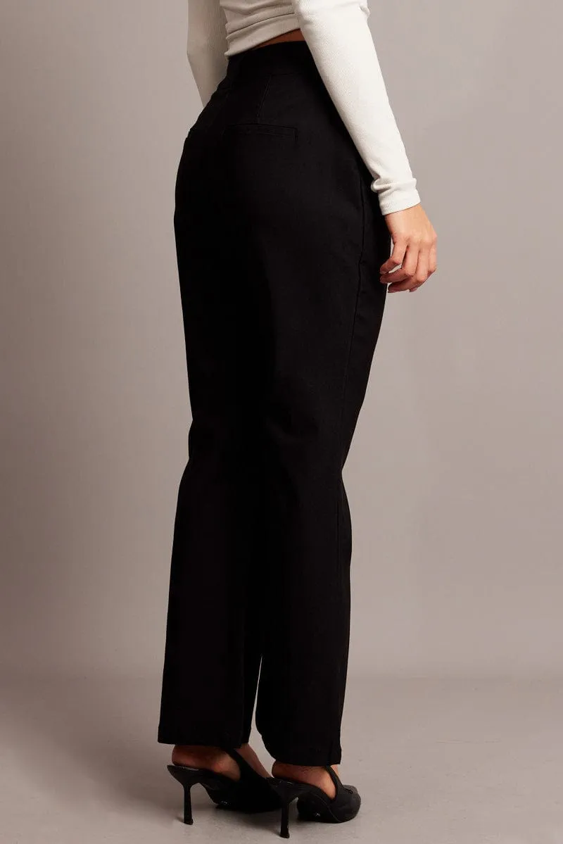Sporty Comfort Wear Black Slim Pants High Rise