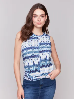 Weekend Ready Printed Cotton Slub Tank Top with Knot Detail - Lake Tahoe