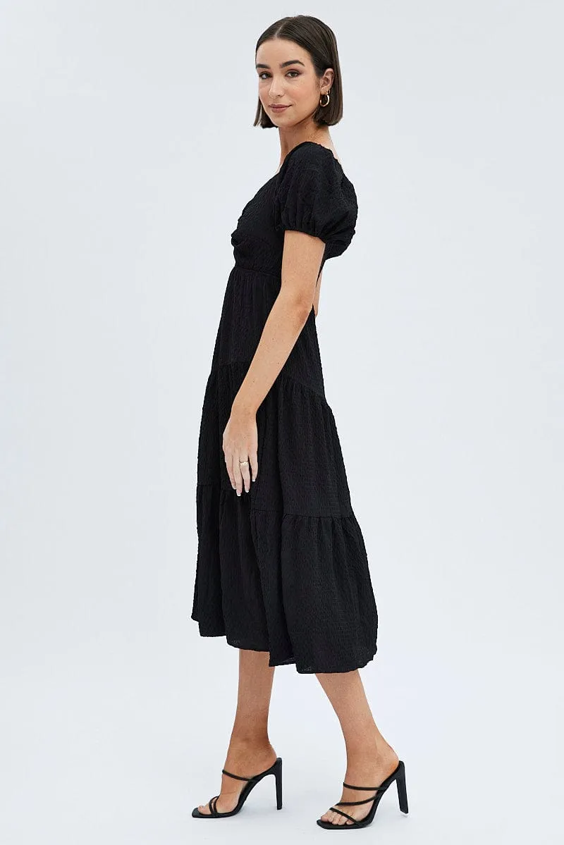 Style Easy Black Midi Dress Short Sleeve Cut Out